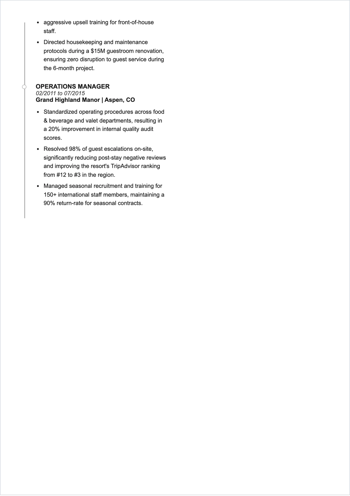 Free Hospitality ATS Resume Summary Template, AI Resume Builder