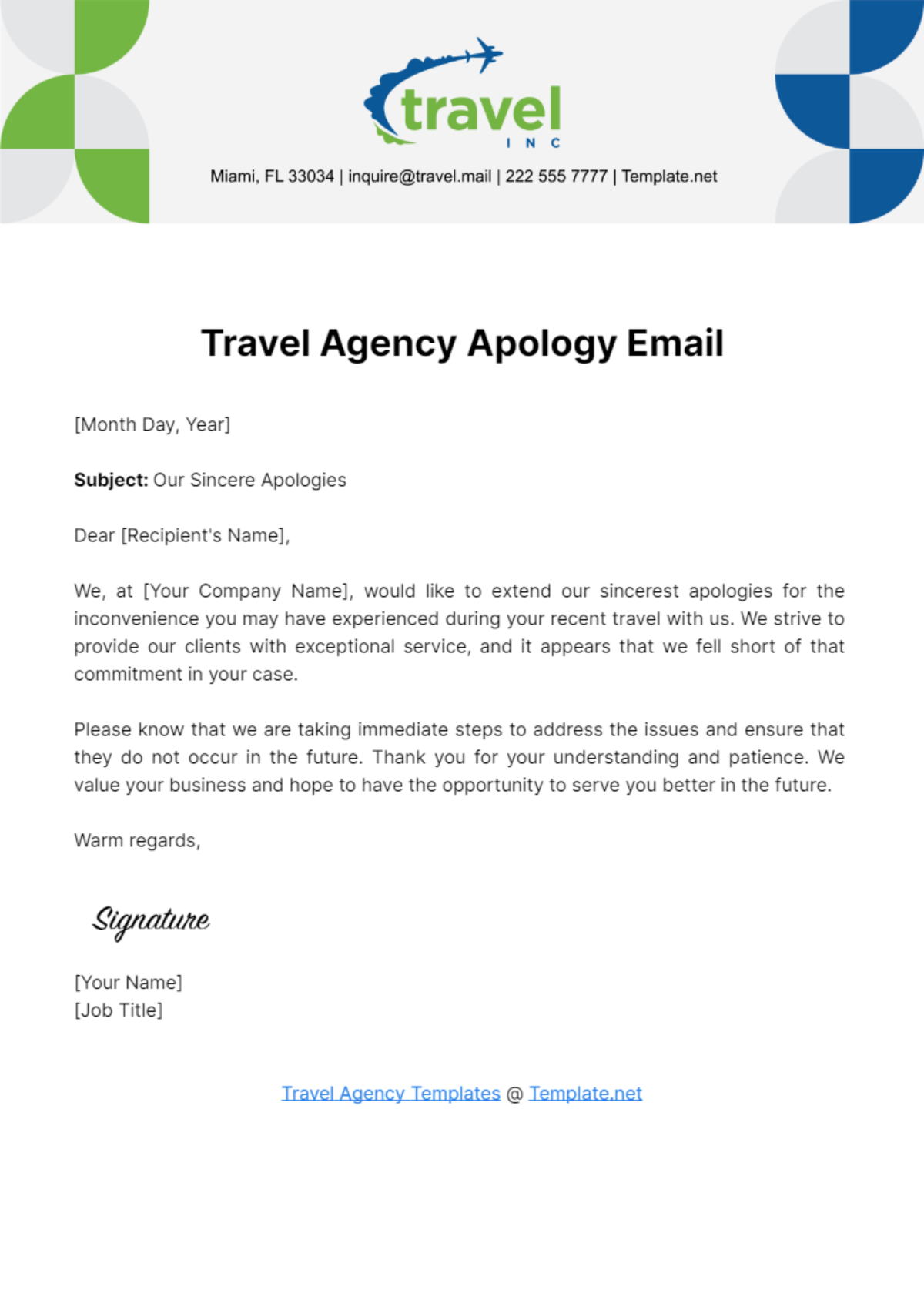 Travel Agency Apology Email Template