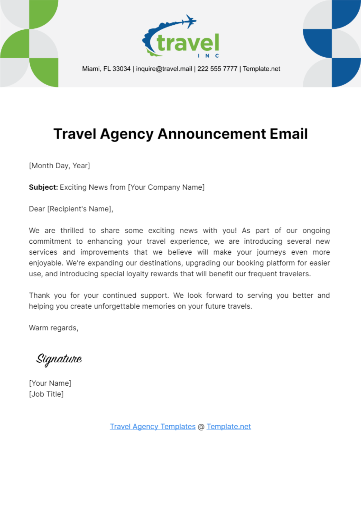 Travel Agency Announcement Email Template