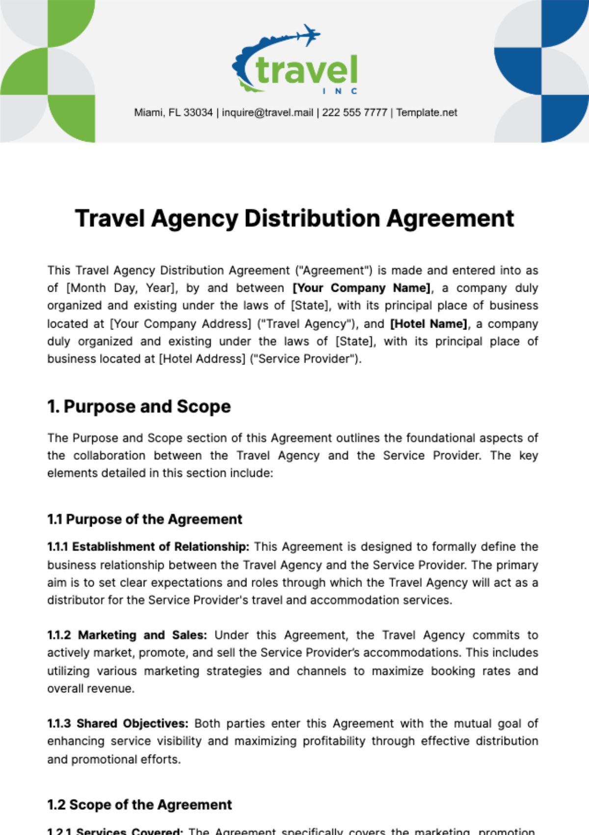 Free Travel Agency Distribution Agreement Template