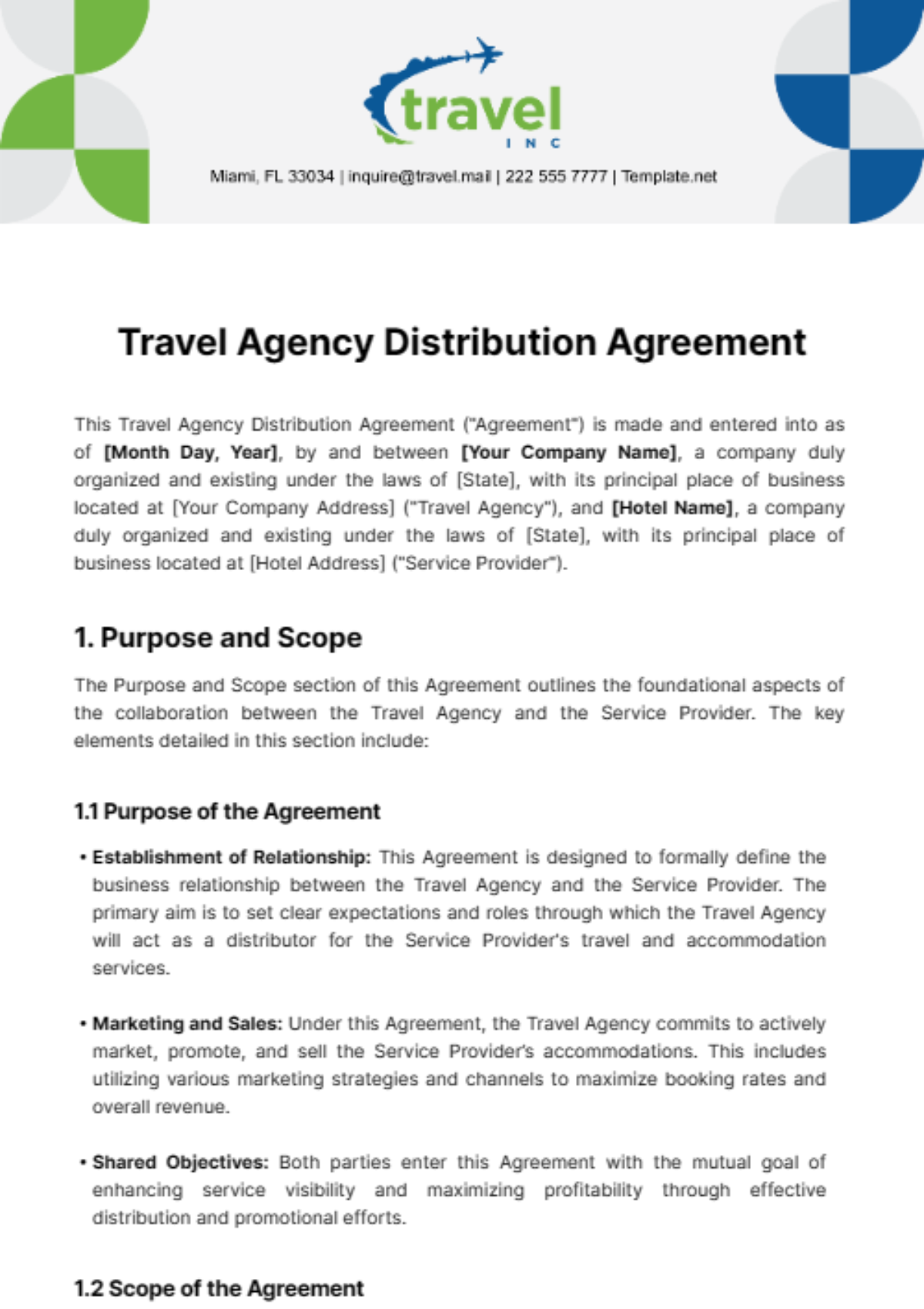 Travel Agency Distribution Agreement Template
