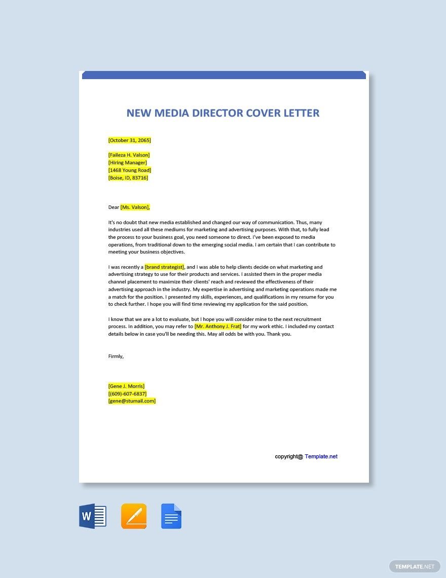 Free New Media Director Cover Letter Template