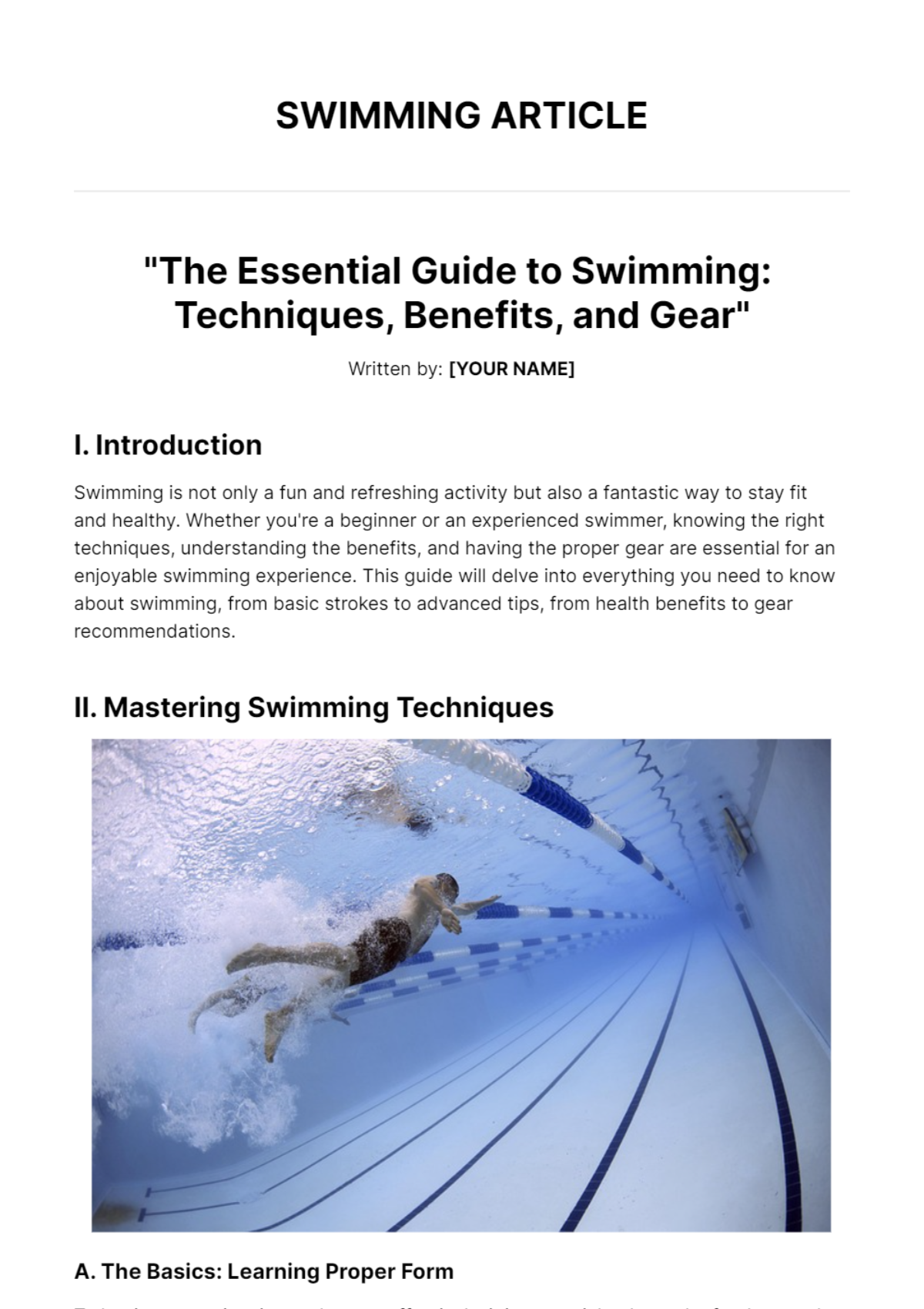 Swimming Article Template - Edit Online & Download