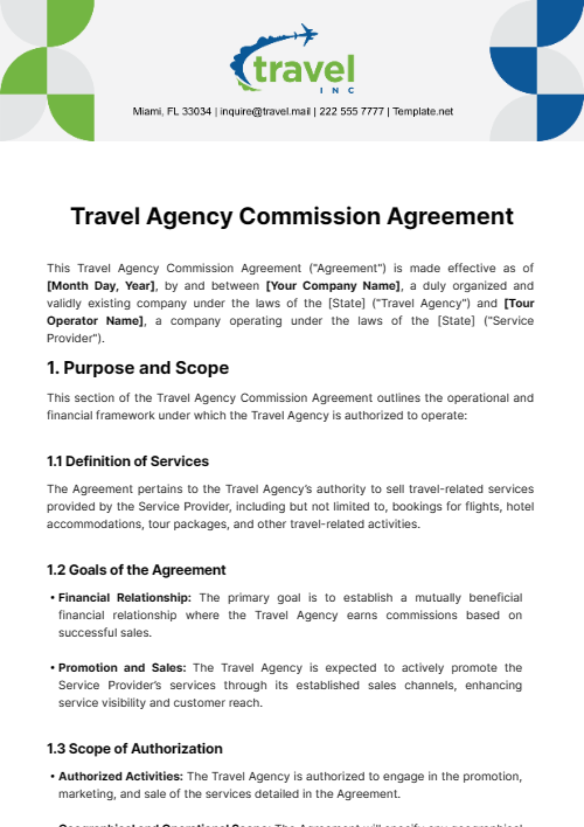 Travel Agency Commission Agreement Template