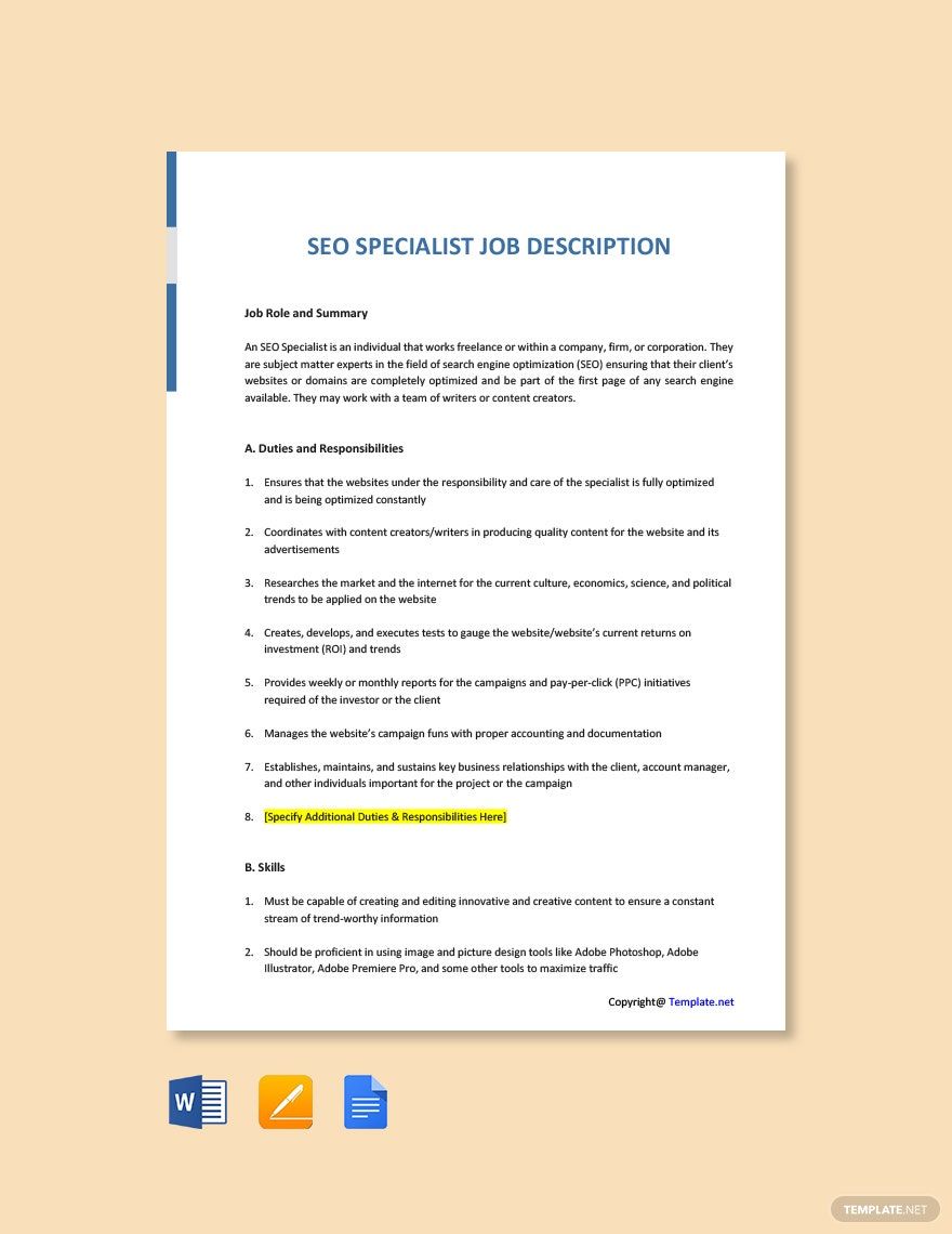 SEO Specialist Job Ad/Description Template
