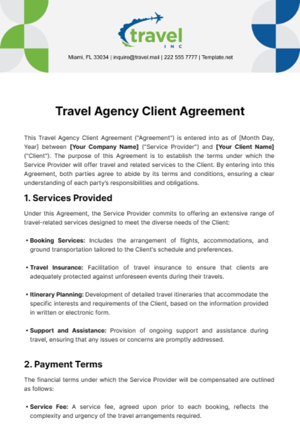 Travel Agency Client Agreement Template