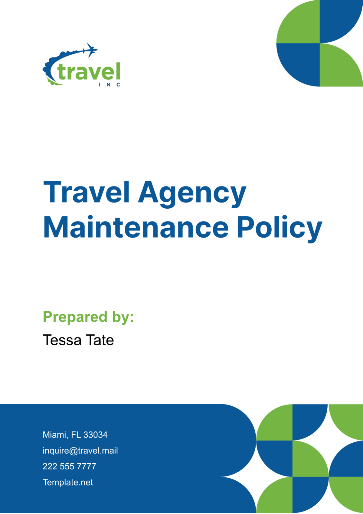 Travel Agency Maintenance Policy Template - Edit Online & Download