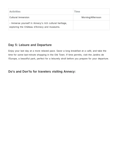 Free Annecy Itinerary Template to Edit Online