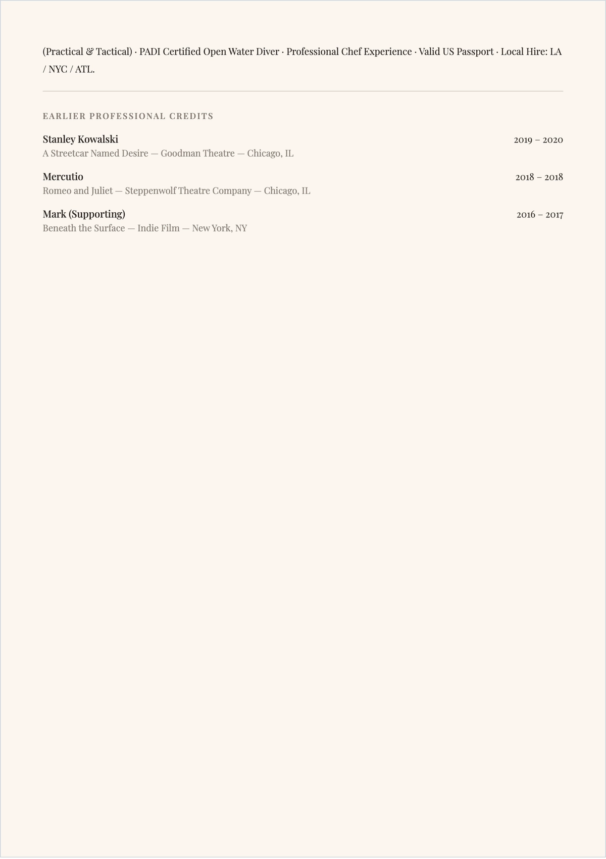 Free Actor ATS Resume Template, AI Resume Builder