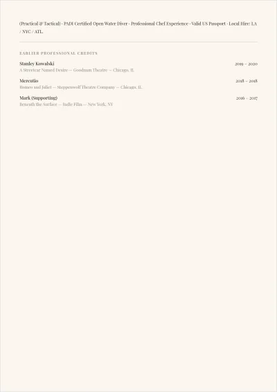 Free Actor ATS Resume Template, AI Resume Builder