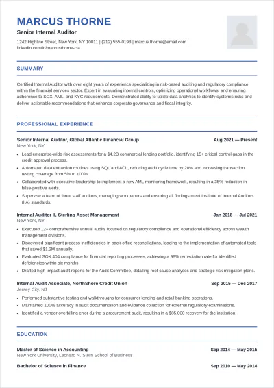 Free Internal Auditor ATS Resume Summary Template, AI Resume Builder