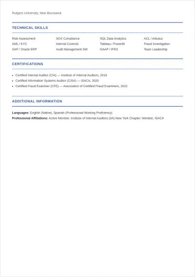 Free Internal Auditor ATS Resume Summary Template, AI Resume Builder