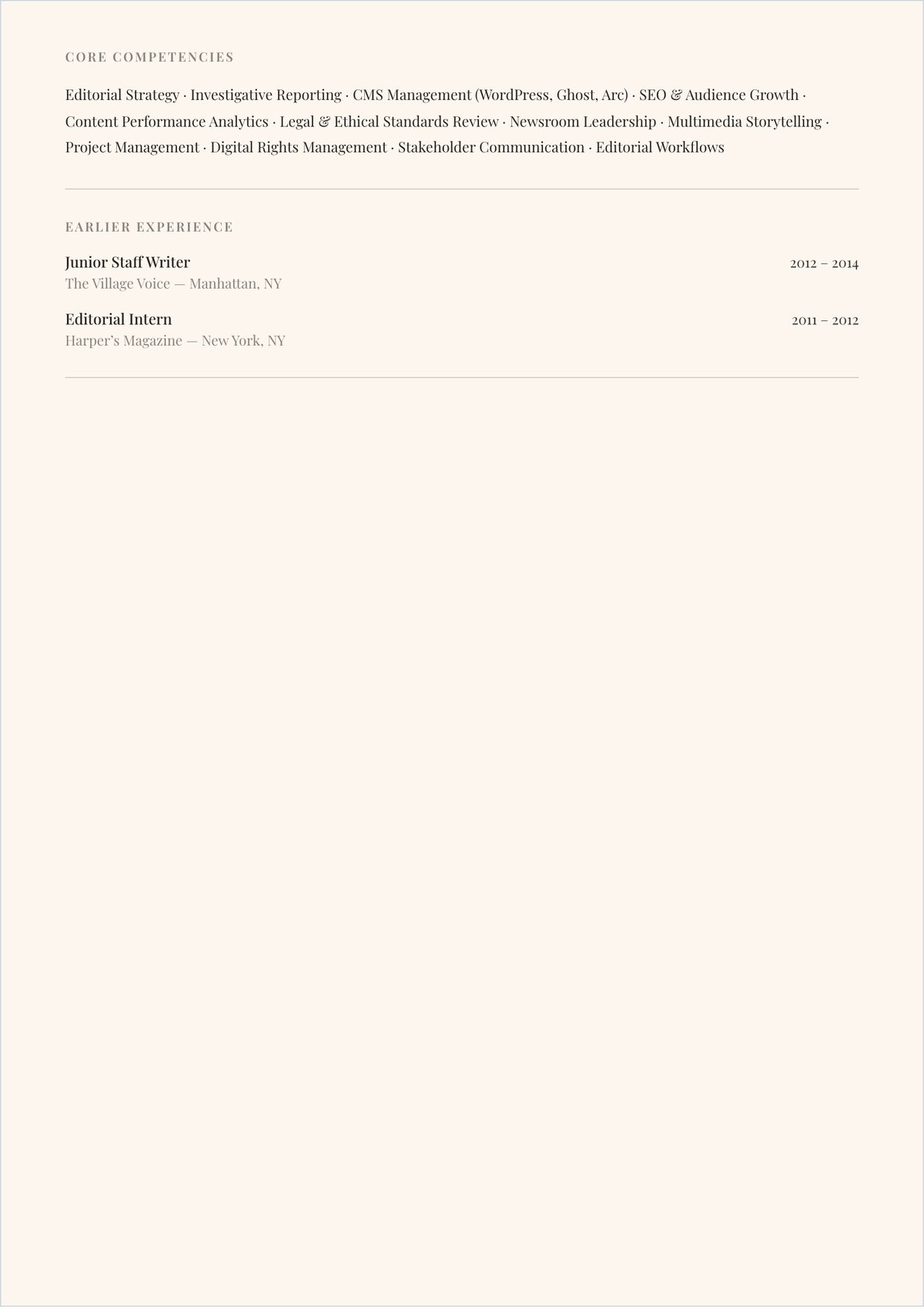 Free Editor ATS Resume Template, AI Resume Builder