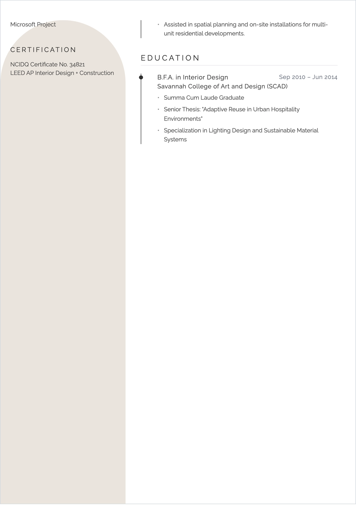 Free Interior Designer ATS Resume Summary Template, AI Resume Builder