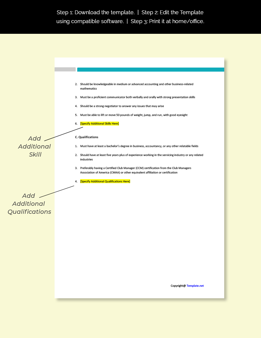 Club General Manager Job Description Template Download In Word 