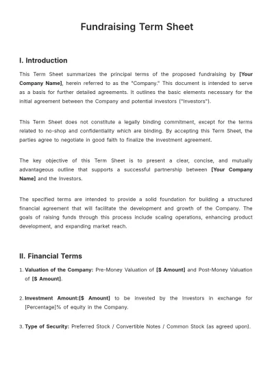 Free Fundraising Term Sheet Template to Edit Online