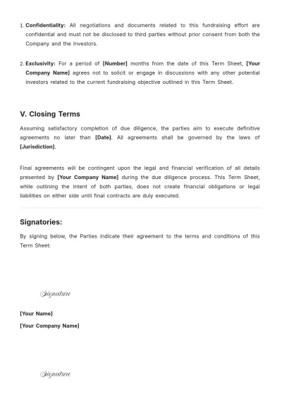 Free Fundraising Term Sheet Template to Edit Online
