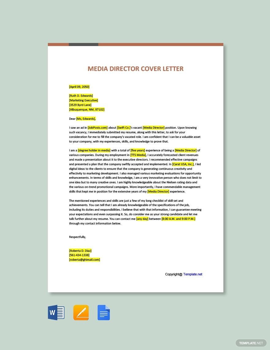 Free Media Director Cover Letter Template