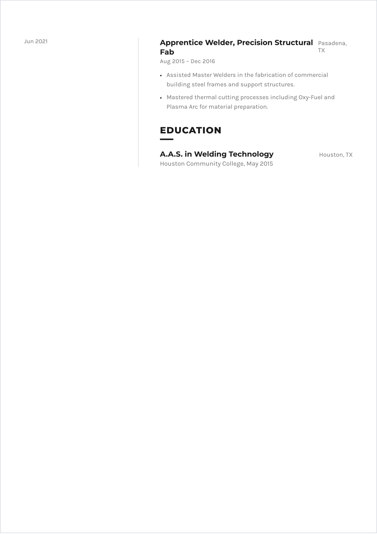 Free Welder ATS Resume Template, AI Resume Builder