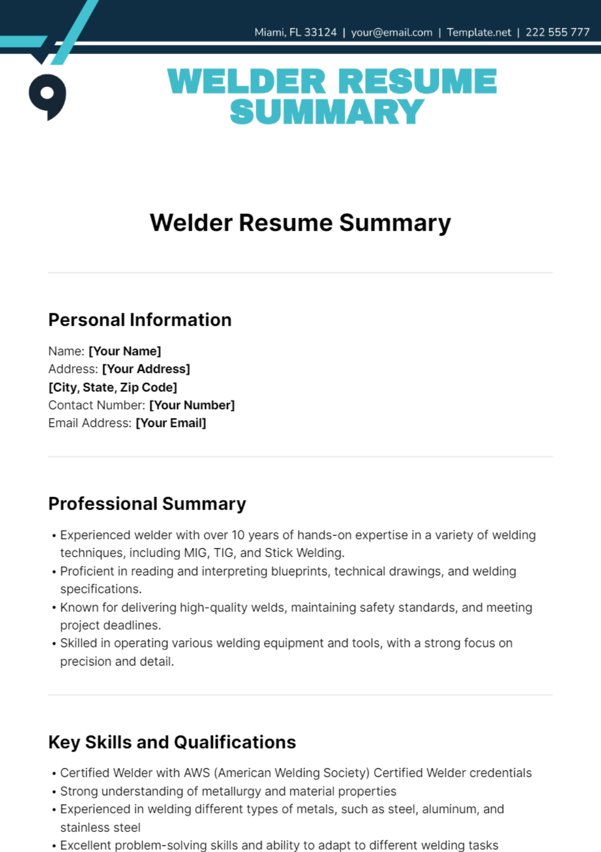 Welder Resume Summary Template