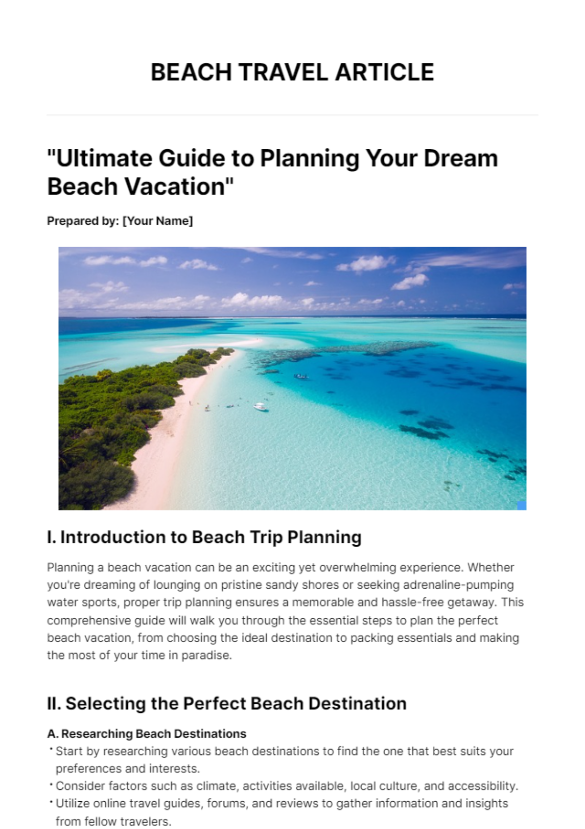 Beach Travel Article Template - Edit Online & Download