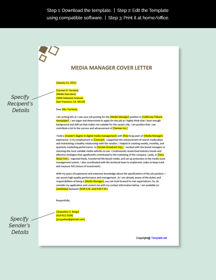 Media Manager Cover Letter Template