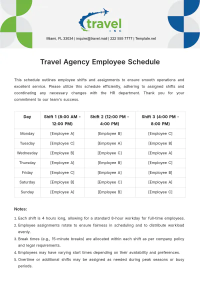 Free Travel Agency Employee Schedule Template to Edit Online