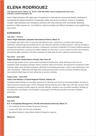 Free Flight Attendant ATS Resume Summary Template, AI Resume Builder