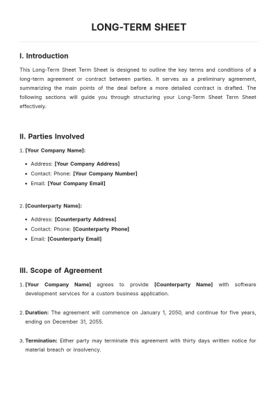 Free Long Term Sheet Template to Edit Online