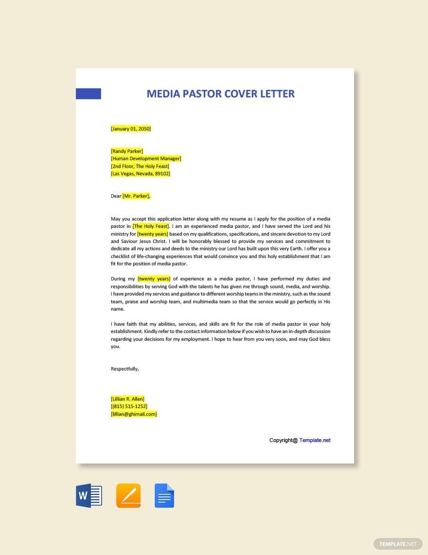 Media Pastor Cover Letter