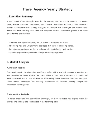 Free Travel Agency Yearly Strategy Template to Edit Online