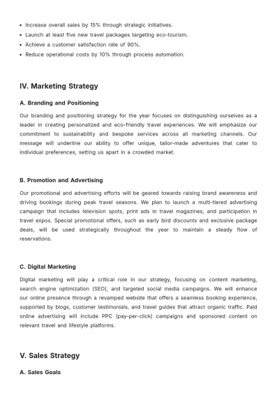 Free Travel Agency Yearly Strategy Template to Edit Online