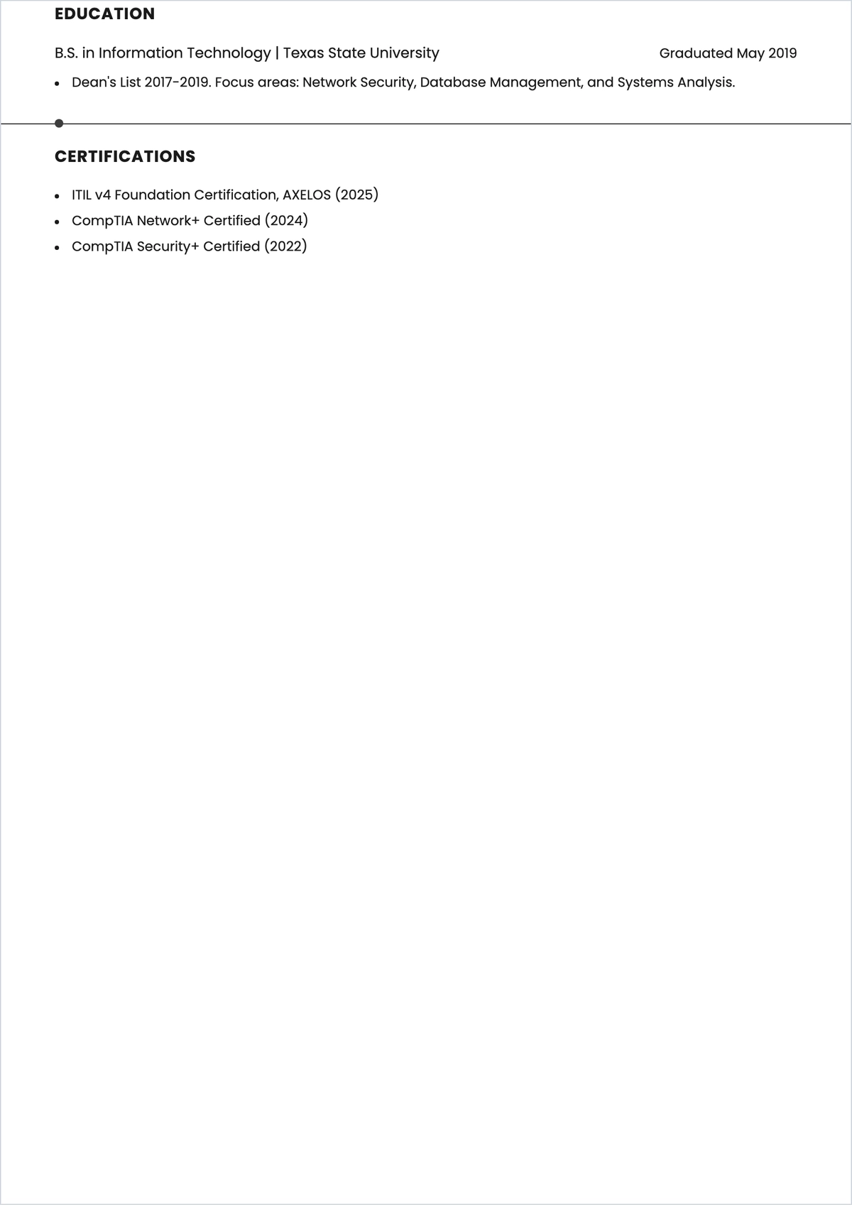 Free Software Support Specialist ATS Resume Summary Template