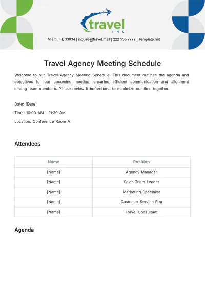 Free Travel Agency Meeting Schedule Template to Edit Online