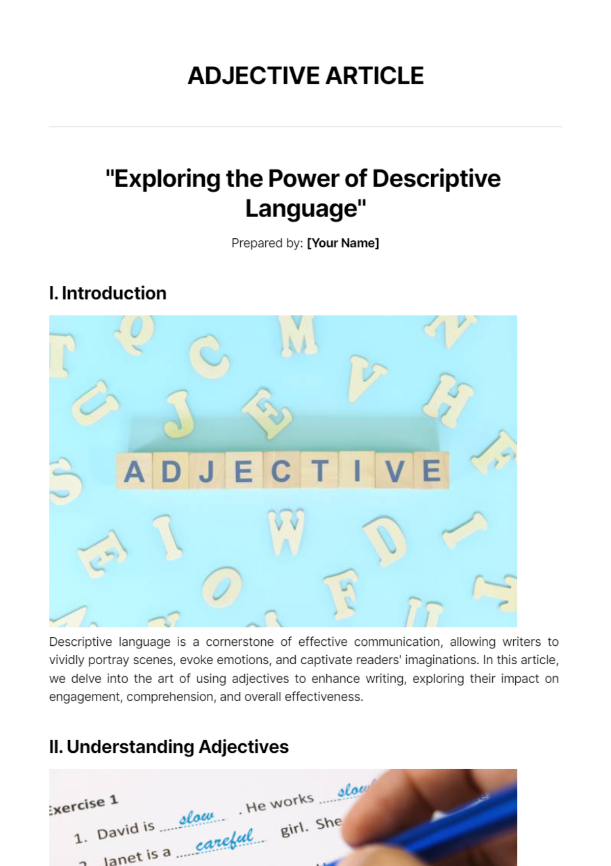 Free Adjective Article Template