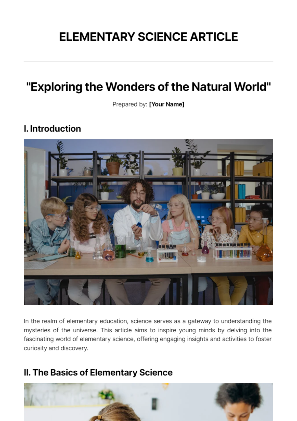 Free Elementary Science Article Template