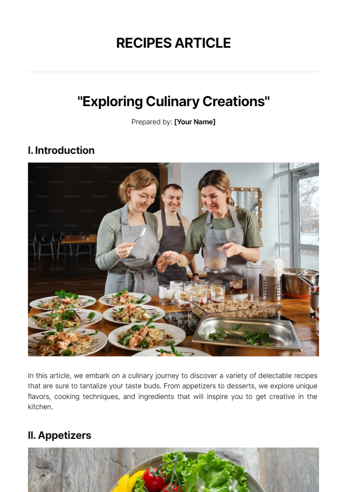 Free Recipes Article Template