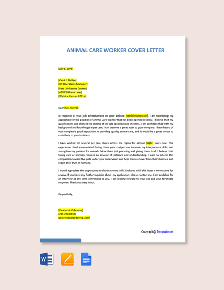 cover letter working with animals