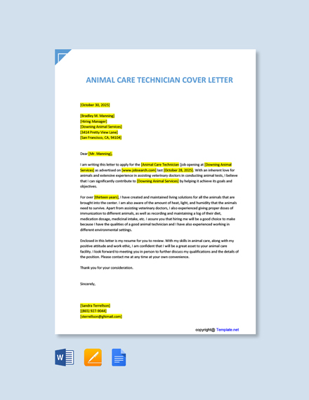 animal care cover letter
