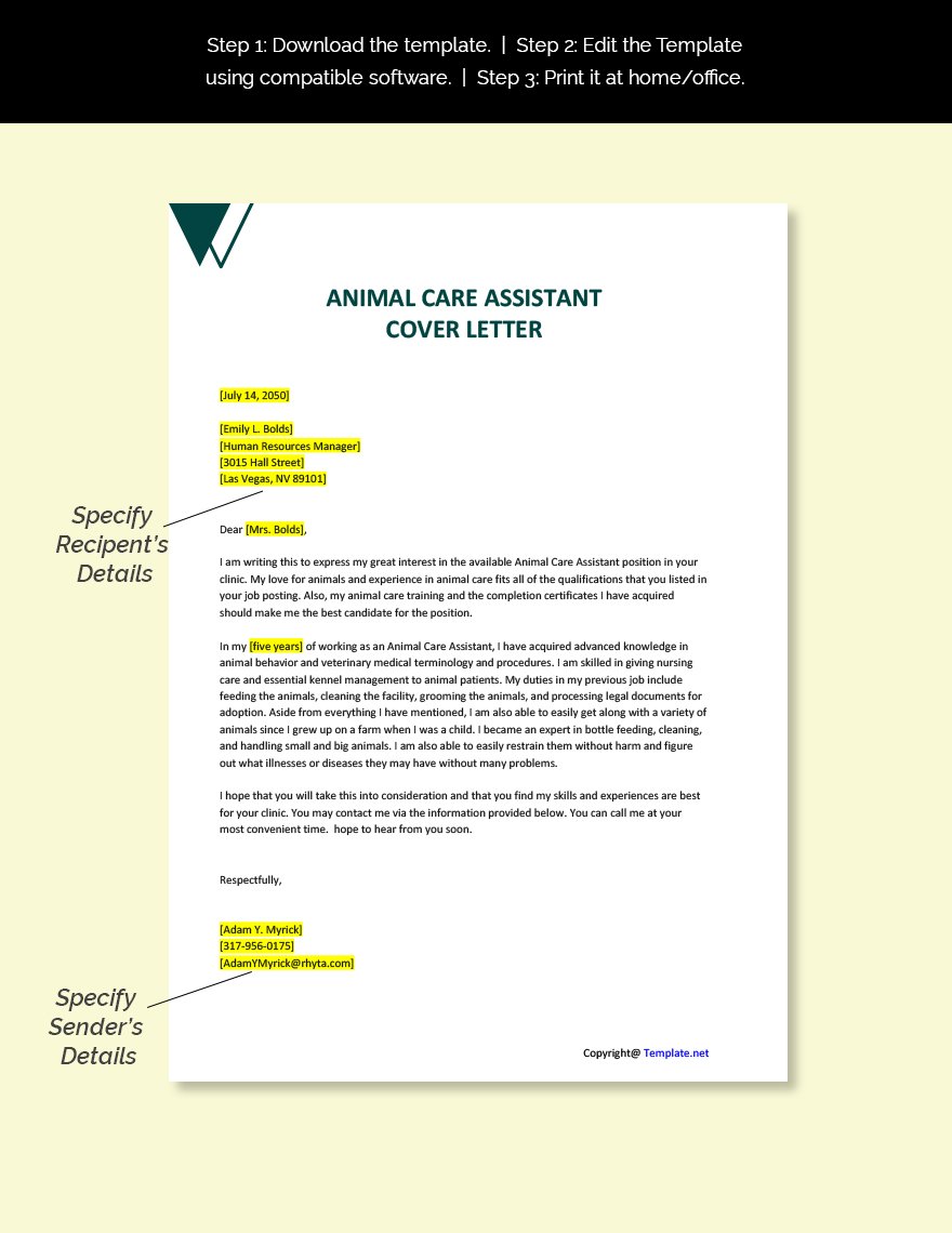 animal caretaker cover letter