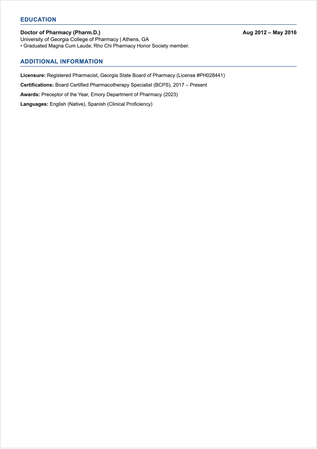 Free Pharmacist ATS Resume Summary Template, AI Resume Builder
