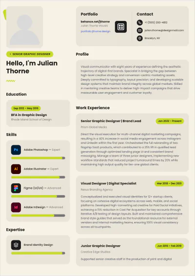 Free Graphic Designer ATS Resume Summary Template, AI Resume Builder