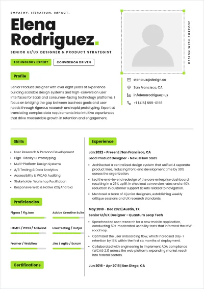 Free UI/UX Designer ATS Resume Summary Template, AI Resume Builder