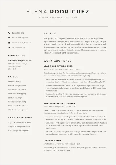 Free Product Designer ATS Resume Summary Template, AI Resume Builder
