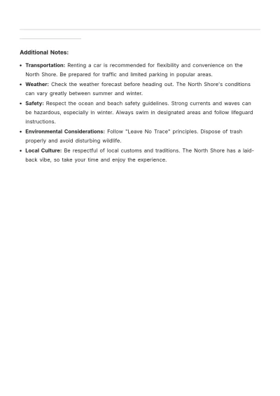 Free North Shore Day Trip Itinerary Template to Edit Online