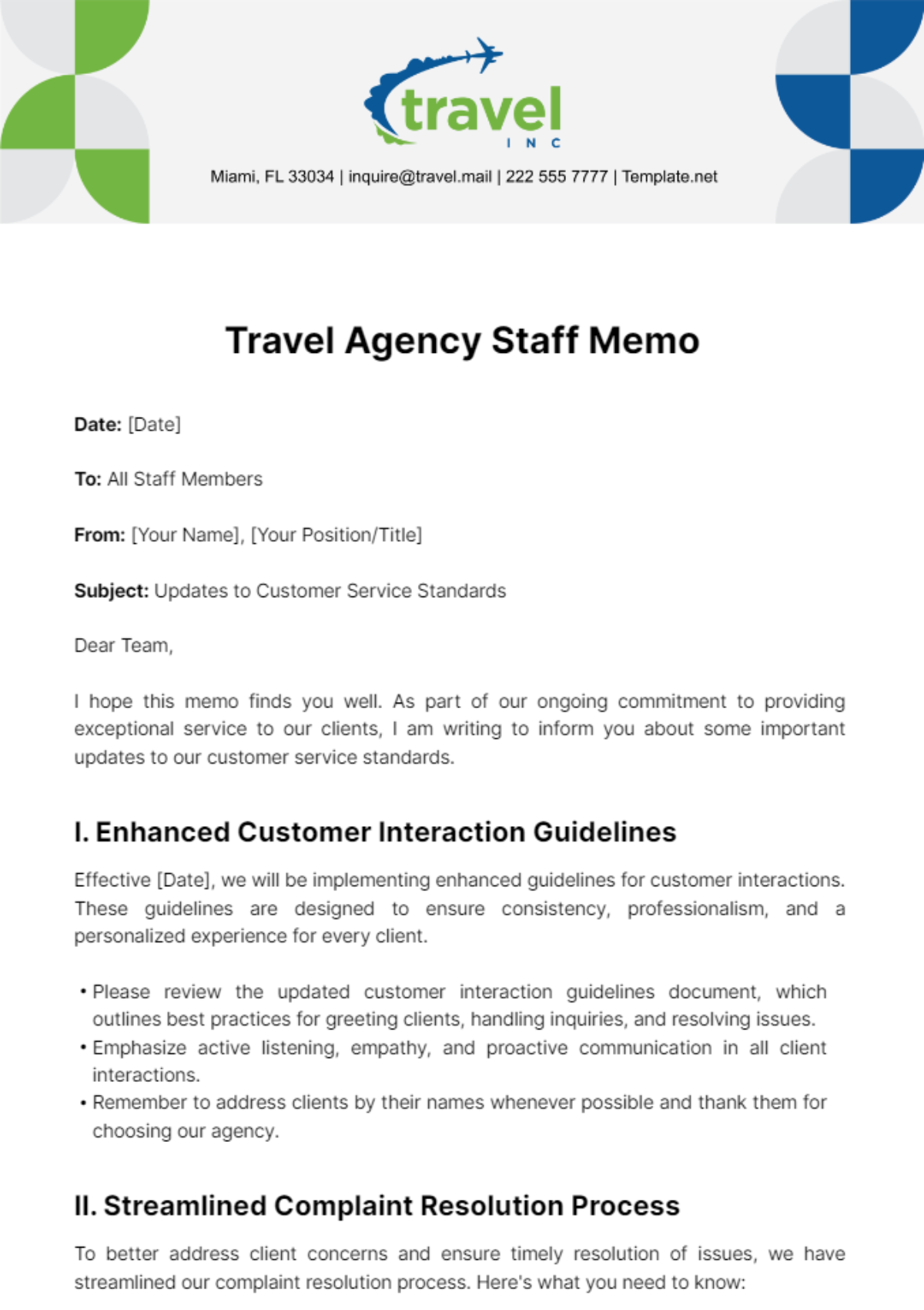 Free Travel Agency Staff Memo Template