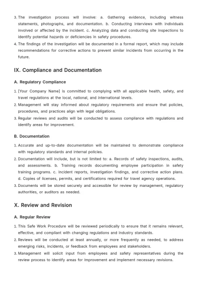 Free Travel Agency Safe Work Procedure Template to Edit Online