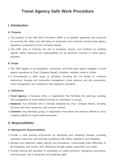 Free Travel Agency Safe Work Procedure Template to Edit Online