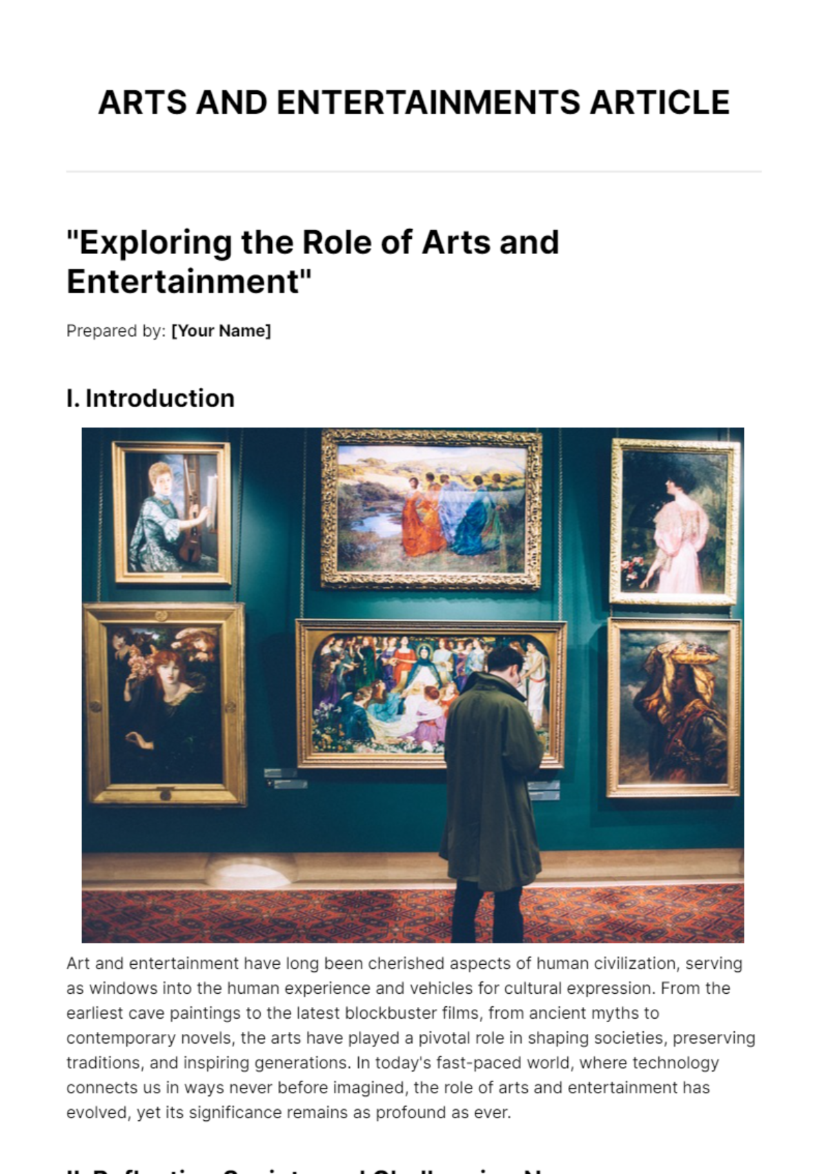 Free Arts and Entertainments Article Template