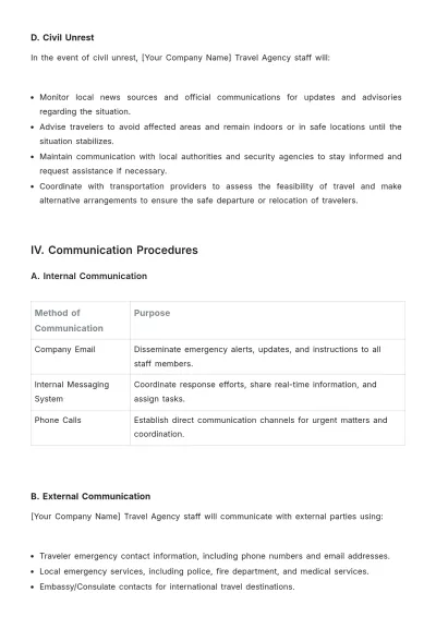 Free Travel Agency Emergency Procedure Template to Edit Online